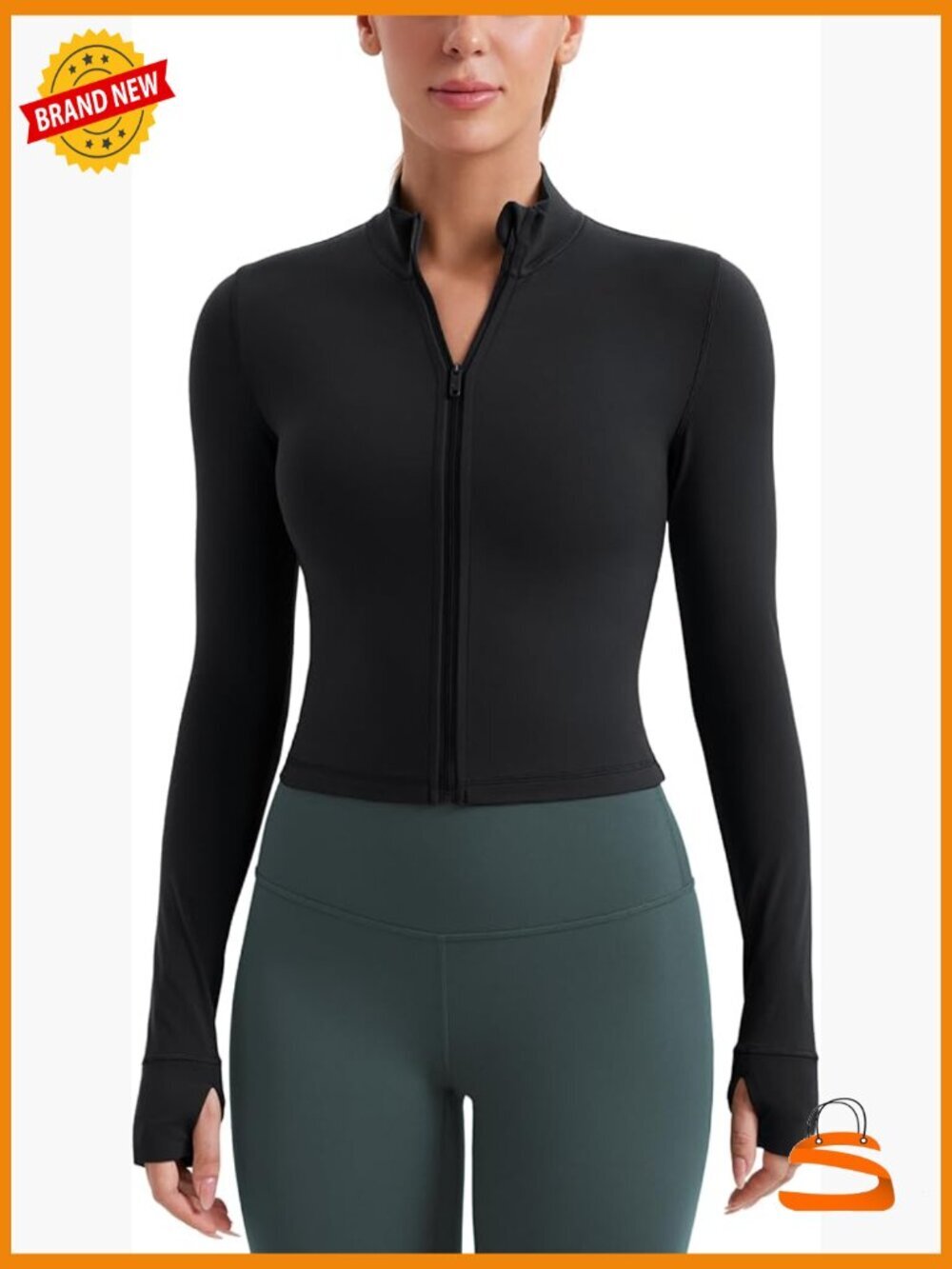 Butterluxe Cropped Full Zip Athletic Jacket with Thumb Holes